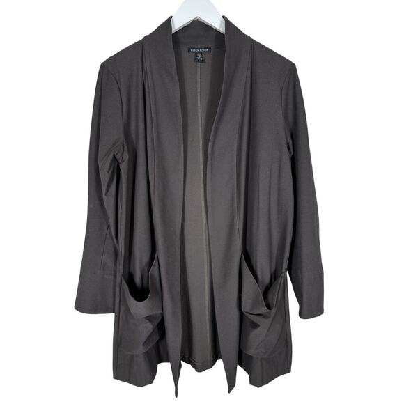 EILEEN FISHER Washable Stretch Crepe Long Jacket Medium - Brown Serrano- Pockets - Picture 1 of 12